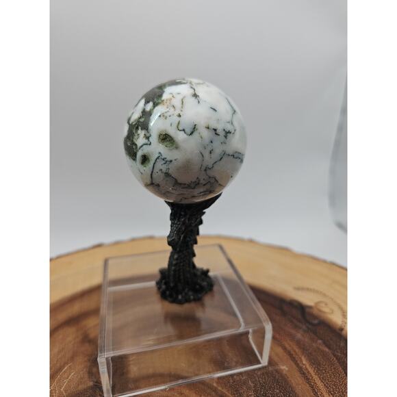 Tree Agate Sphere .45lb 53mm W/Dragon Stand - Picture 3 of 12